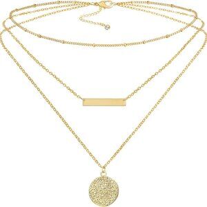 Gold Layered Necklaces for Women, Dainty 14K Gold Plated Pendant Necklace and Ch